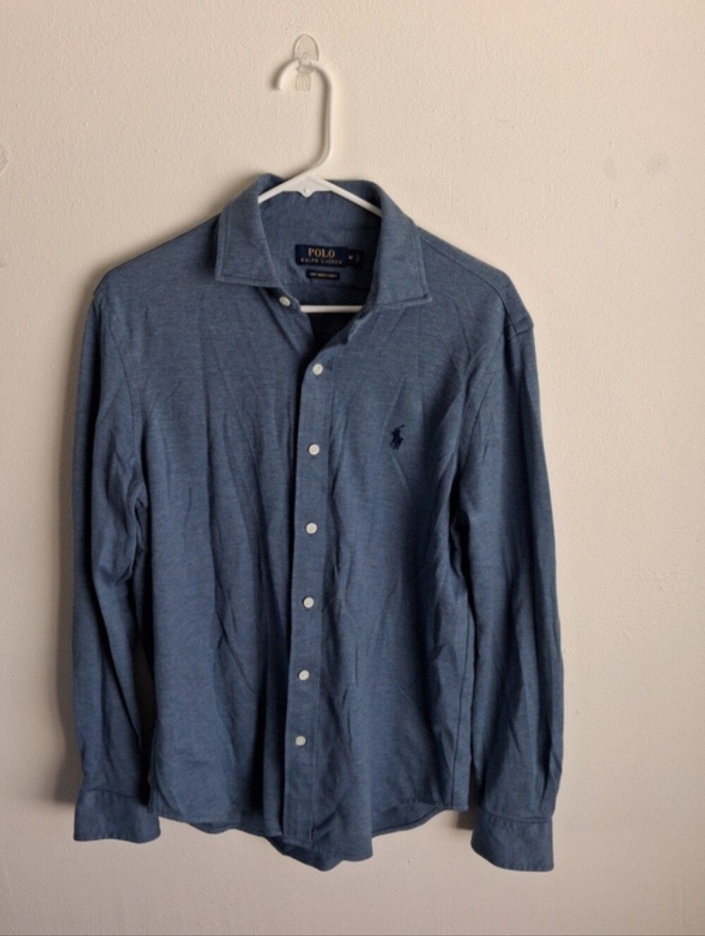 Ralph Lauren Mens Knit Dress Shirt Blue Long-Sleeve Button-Down